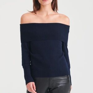 100% cashmere Naadam navy blue off the suoulder sweater